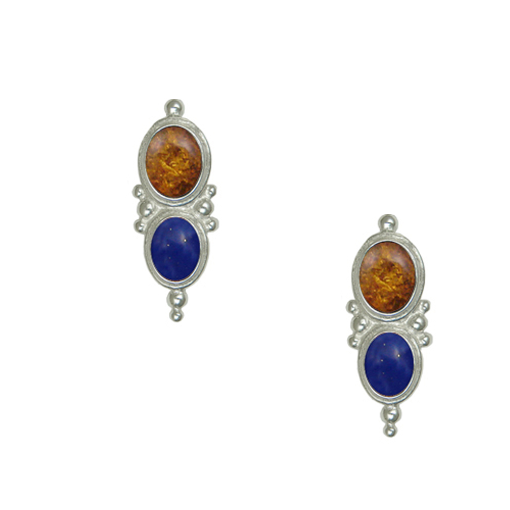 Sterling Silver Drop Dangle Earrings With Amber